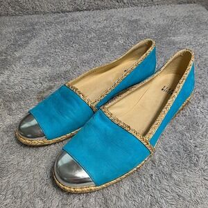 Stuart Weitzman Suede Espadrille Flats Turquoise Blue Silver Cap Toe Women 7.5 M